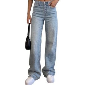 Gap Wide Leg High Rise Button-Fly Jeans light blue high-waisted slim fit sz 24 P